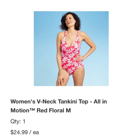 All in Motion Medium Red Floral Tankini Set - Picture 5 of 9